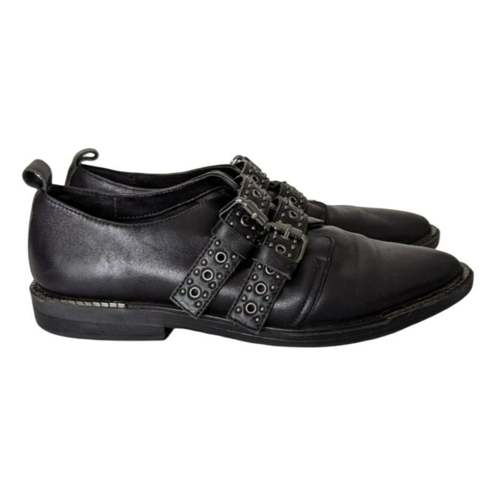 Bleecker & Bond Black Leather Double Buckle Studded‎ Monk Strap Flats Size 9M